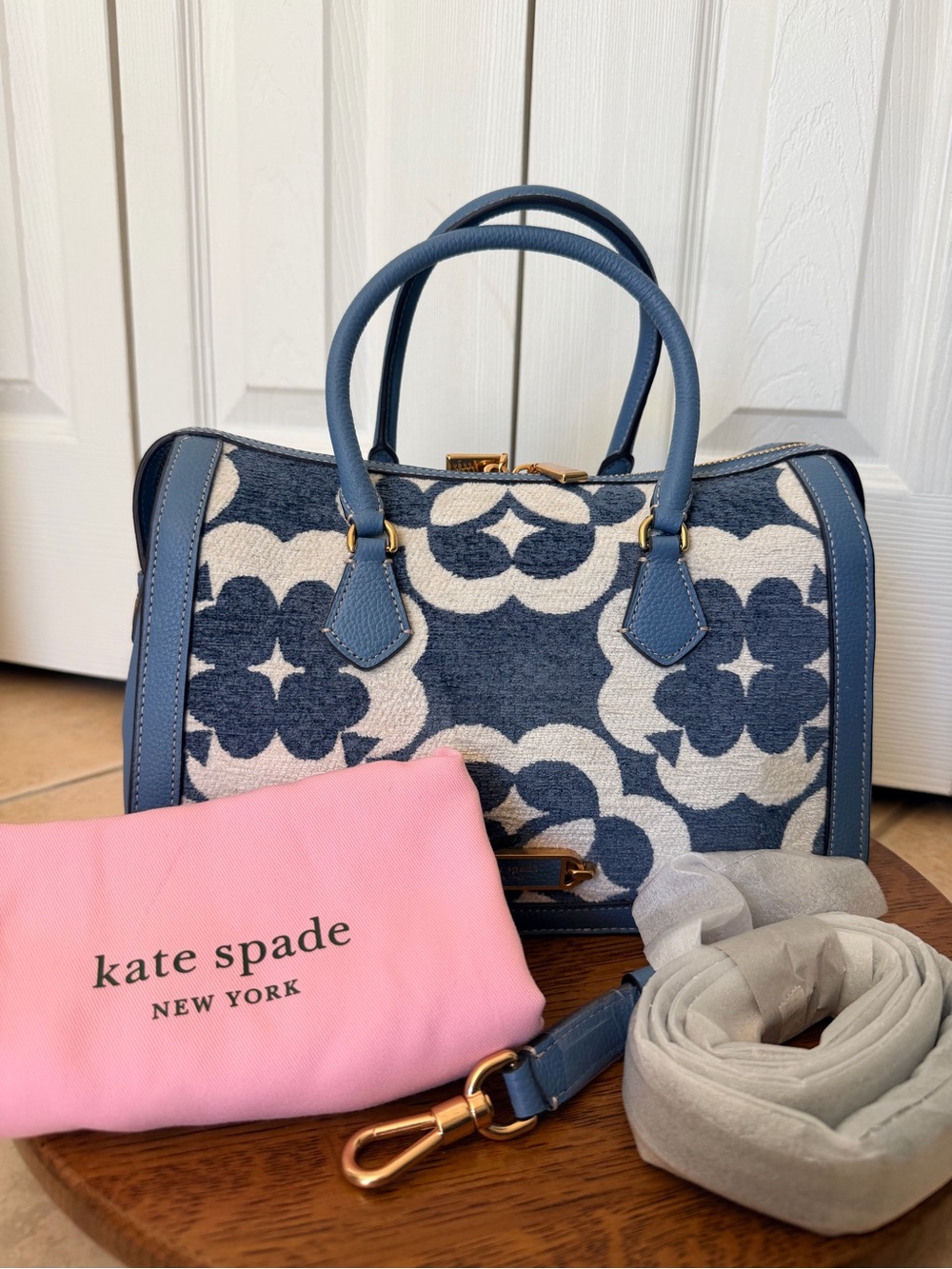NWOT Kate Spade Blue Floral Gramercy Chenille Jacquard Medium Satchel